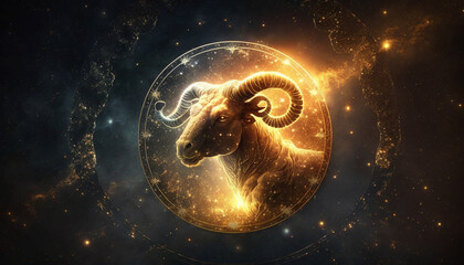 zodiac sign aries on the background of the galaxy, generative ai