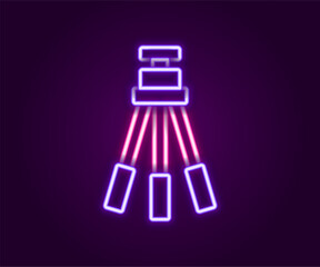 Glowing neon line Tripod icon isolated on black background. Colorful outline concept. Vector