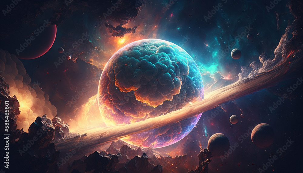Wall mural different planets in the galaxy, view from space, generative ai