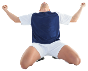 Football player cheering with clenched fists