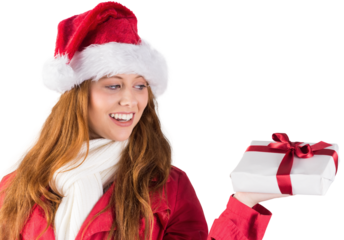 Festive redhead holding a gift