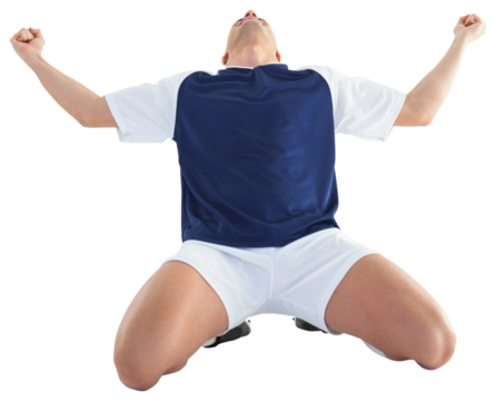 Football player cheering with clenched fists