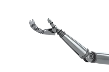 Gordijnen Cropped image of chrome robotic hand © vectorfusionart