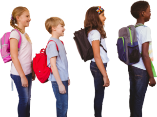 School kids standing in school corridor
