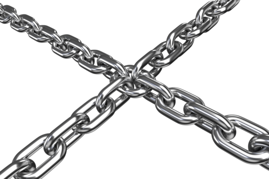3d image of silver metallic chain in crossed shape  - Powered by Adobe