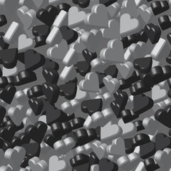 Gray Black 3D Hearts on Gray Seamless Pattern