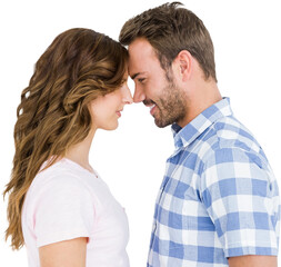 Happy young couple rubbing nose