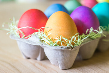 Closeup of Vibrant Colorful easter eggs 