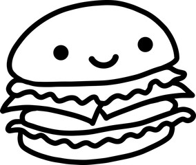 Kawaii hamburger vector linear illustration