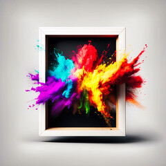 Obraz na płótnie Canvas Product display frame with colorful powder paint, generative AI