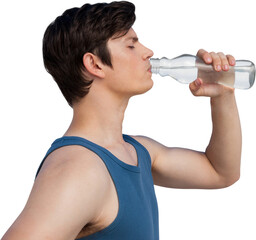 Side view of young man drinking water