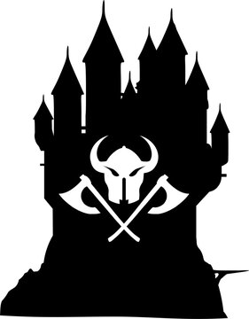 Silhouette: Bur, Festung - Symbol Wikingerhelm mit gekreuzten &Auml;xten