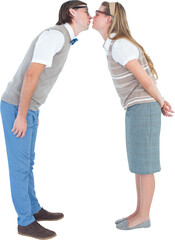 Geeky hipster couple kissing