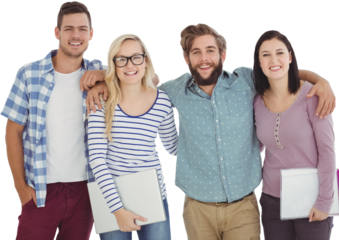 Portrait of smiling business people with arm around 