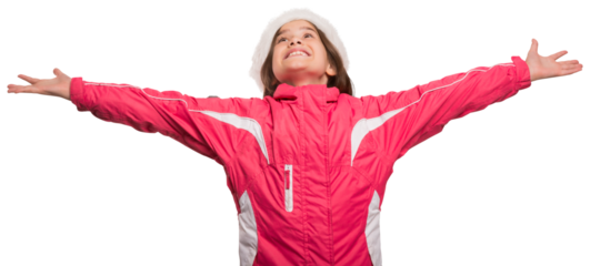 Cute girl in winter clothes with arms out