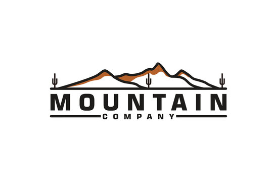 Mountain with Cactus, like Camelback Mount Shape Nature Landscape logo design