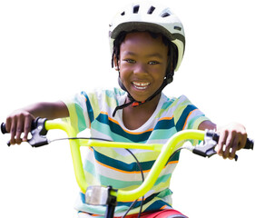 Fototapeta premium Portrait of smiling boy riding bicycle