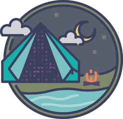 Digitally generated image of tent by river 
