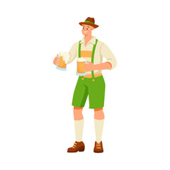 Beer Festival with Man Character Celebrating Holiday Vector Illustration