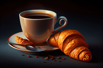 Coffee and croissant, realistic. Generative Ai