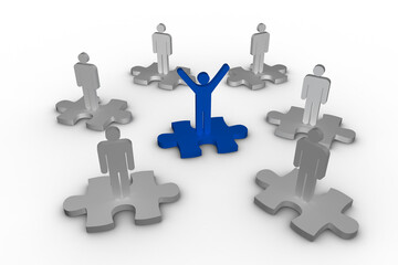 Digital image of human standing on jigsaw