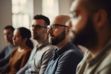 Obraz premium A company-wide training session, bokeh, Non-existent person in generative AI digital illustration, Generative AI