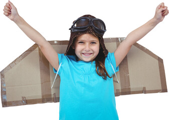 Smiling girl pretending to be pilot