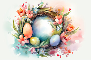 Easter Wreath Watercolor Stock Photos: Stunning Generative Graphics in Pastel Colors by Professional Artists