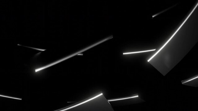 Spinning silver tiles on a black background. Design. Monochrome pattern with rotating grey tiles.
