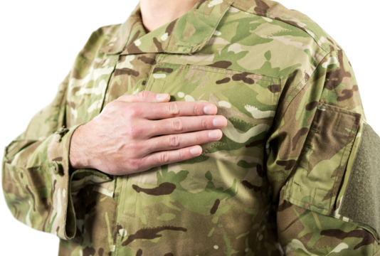 Mid section of soldier in uniform taking oath - Powered by Adobe
