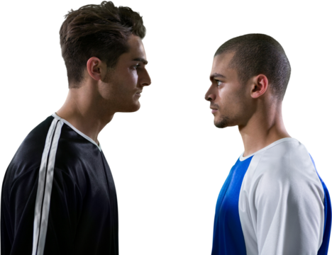 Two rival football player looking at each other