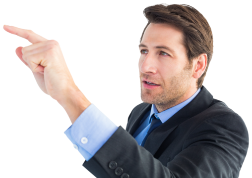 Serious businessman pointing at something