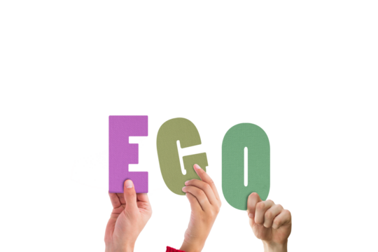 Cropped hands holding colorful word ego