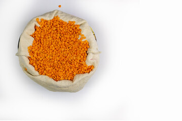 Dry Red Lentil Grains (Masoor Dal),top view Isolated on a White Background