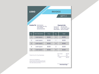 Modern Business invoice form template. Invoicing quotes, money bills or price invoices and payment agreement design templates. Tax form, bill or payment receipt page Printable & Editable for all User 