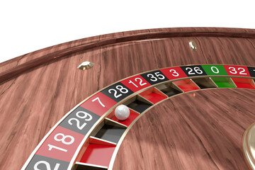 Fototapeta premium High angle view of ball on 3D wooden roulette wheel
