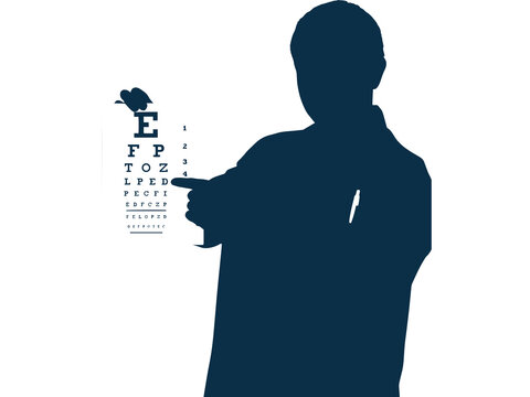 blue silhouette eye doctor pointing at chart clip art preview