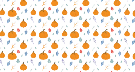 Gordijnen Illustration of pumpkin and foliage © vectorfusionart