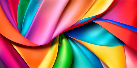 Background of multicolor pieces of fabric, leather or silk ribbons. Cloth with folds.