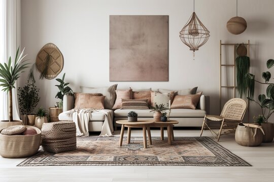 Modern cozy boho living room made with Generative AI