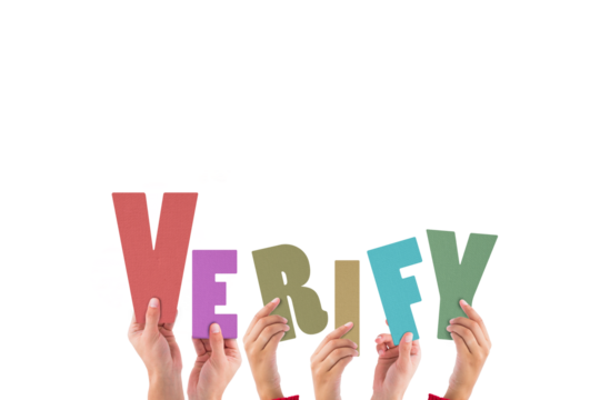 Colorful alphabet spelling verify held up by people  - Powered by Adobe