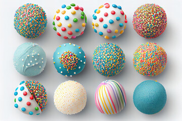 Different colorful cake balls with decorative sprinkles. Generative Ai