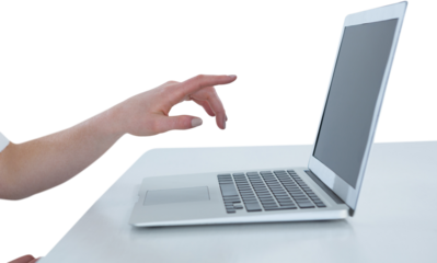 Cropped image of businesswoman gesturing on laptop computer