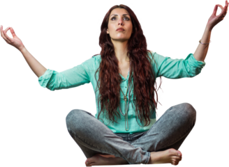 Full length of woman levitating with arms raised 