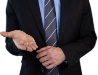 Mid section of businessman advertising invisible product