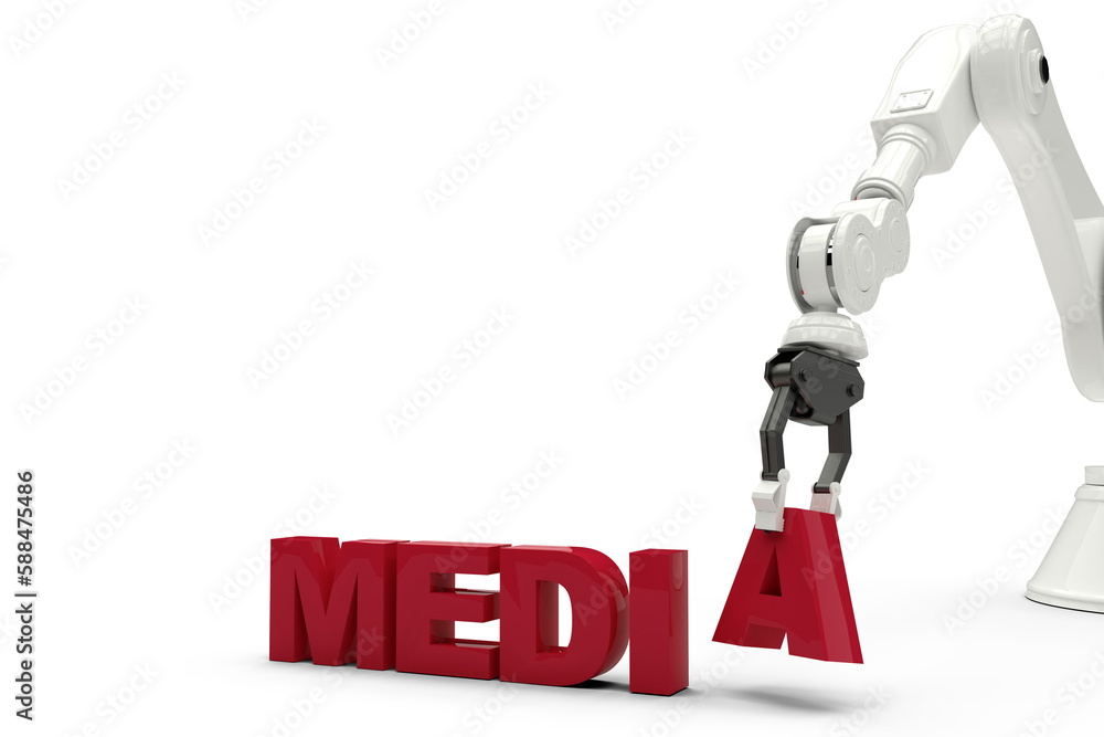Poster image of robotic arm arranging media text