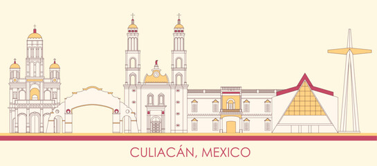 Cartoon Skyline panorama of city of Culiacan, Mexico - vector illustration