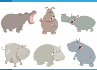 funny cartoon hippos wild animal characters set