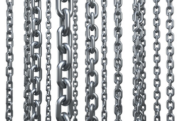 3d image of metallic silver chains hanging