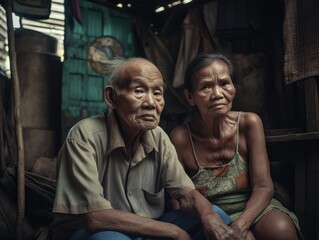 Fototapeta na wymiar An elderly couple stands together united against life's adversities